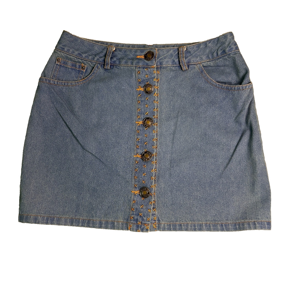 POL Denim Mini Skirt Small Y2K Button Front Boho Contrast Stitch Summer